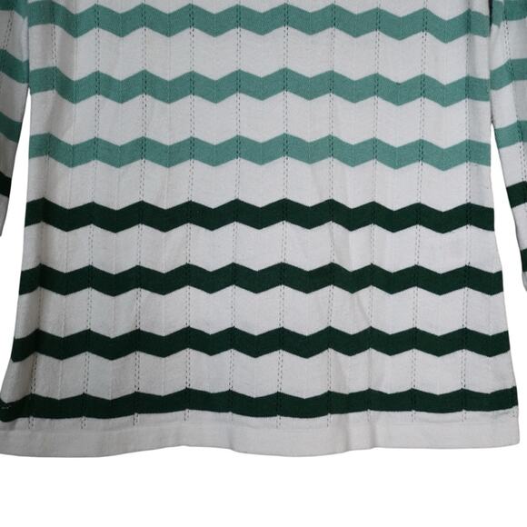 41 Hawthorn Womens XS Irene Pointelle Chevron Striped Sweater in White Green - Picture 6 of 11